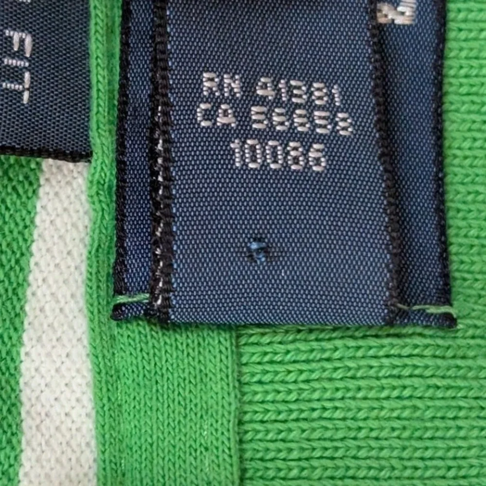 Polo Ralph Lauren Mens Small Custom Fit Green Striped Cotton Pique Polo Shirt